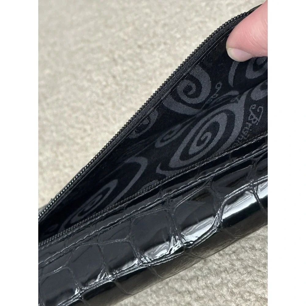 Brighton Patent Leather WALLET Crossbody Convertible‎ Clutch BLACK Croc Tri Fold